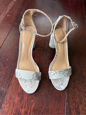 Banana Republic Snake-Print Ankle-Strap Block Heels in Light Gray